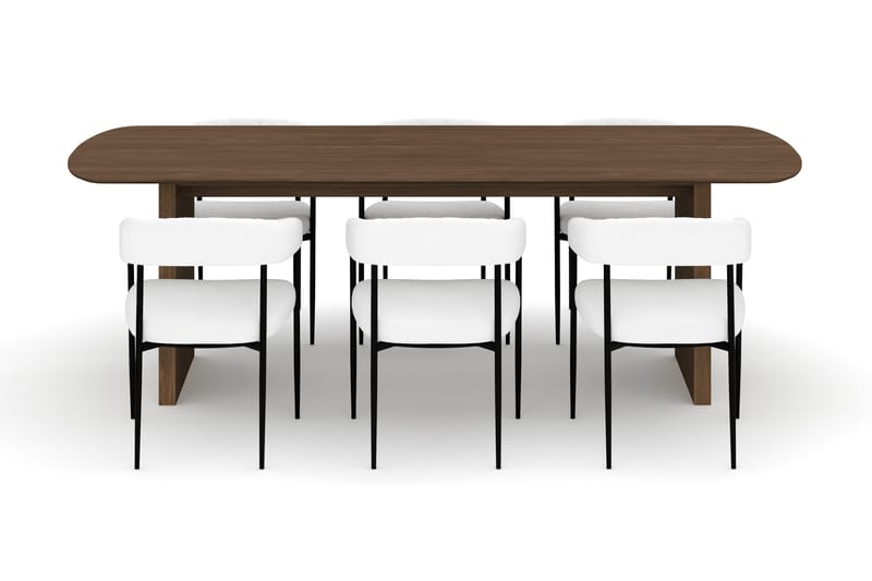 Richeto Spisebord 240 cm med 6 Velma Spisestoler - Røkt eik / Hvit Bouclé - Møbler - Bord - Spisegruppe