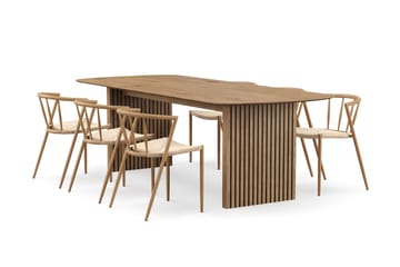 Richeto Spisebord 240 cm med 6 Winston Spisestoler - Naturlig finish / Beige / Metallben Eik - Møbler - Bord - Spisegruppe