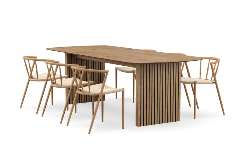 Richeto Spisebord 240 cm med 6 Winston Spisestoler, Naturlig finish / Beige / Metallben Eik