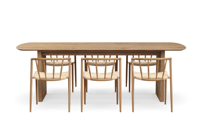 Richeto Spisebord 240 cm med 6 Winston Spisestoler - Naturlig finish / Beige / Metallben Eik - Møbler - Bord - Spisegruppe