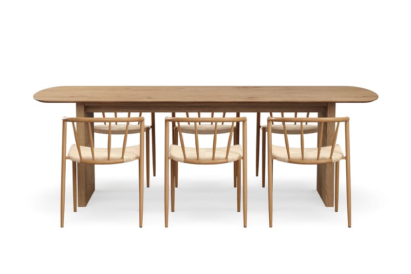 Richeto Spisebord 240 cm med 6 Winston Spisestoler - Naturlig finish / Beige / Metallben Eik - Møbler - Bord - Spisegruppe