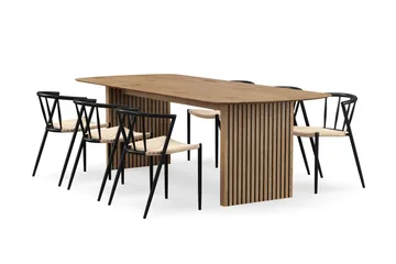 Richeto Spisebord 240 cm med 6 Winston Spisestoler - Naturlig finish / Beige / Metallben Svart - Møbler - Bord - Spisegruppe