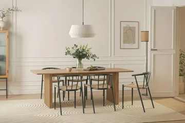 Richeto Spisebord 240 cm med 6 Winston Spisestoler - Naturlig finish / Beige / Metallben Svart - Møbler - Bord - Spisegruppe