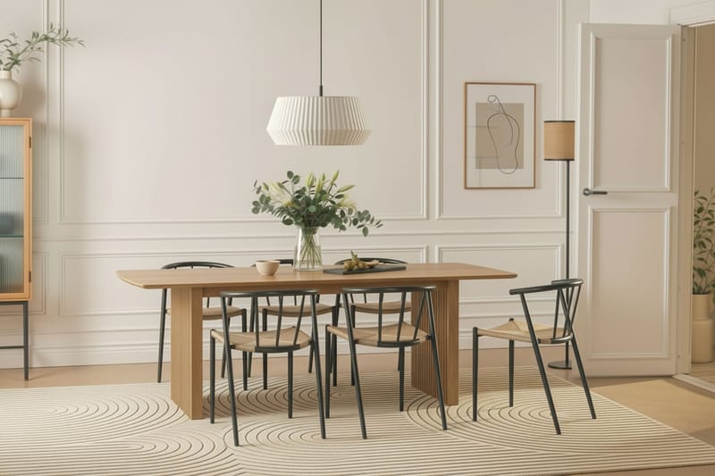 Richeto Spisebord 240 cm med 6 Winston Spisestoler - Naturlig finish / Beige / Metallben Svart - Møbler - Bord - Spisegruppe