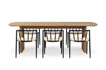 Richeto Spisebord 240 cm med 6 Winston Spisestoler - Naturlig finish / Beige / Metallben Svart - Møbler - Bord - Spisegruppe
