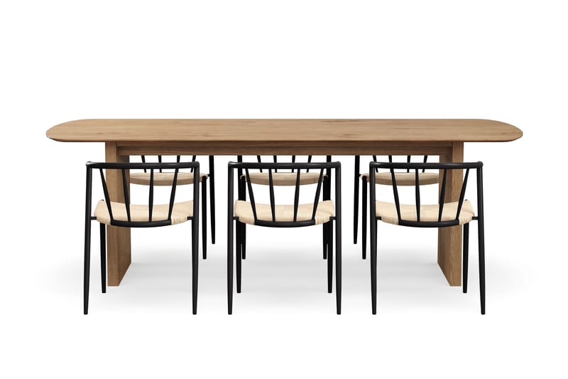 Richeto Spisebord 240 cm med 6 Winston Spisestoler - Naturlig finish / Beige / Metallben Svart - Møbler - Bord - Spisegruppe