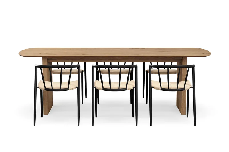 Richeto Spisebord 240 cm med 6 Winston Spisestoler - Naturlig finish / Beige / Metallben Svart - Møbler - Bord - Spisegruppe