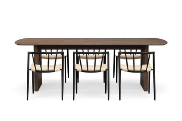 Richeto Spisebord 240 cm med 6 Winston Spisestoler - Røkt eik / Beige / Metallben Svart - Møbler - Bord - Spisegruppe