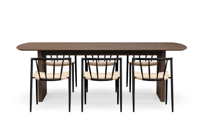Richeto Spisebord 240 cm med 6 Winston Spisestoler - Røkt eik / Beige / Metallben Svart - Møbler - Bord - Spisegruppe