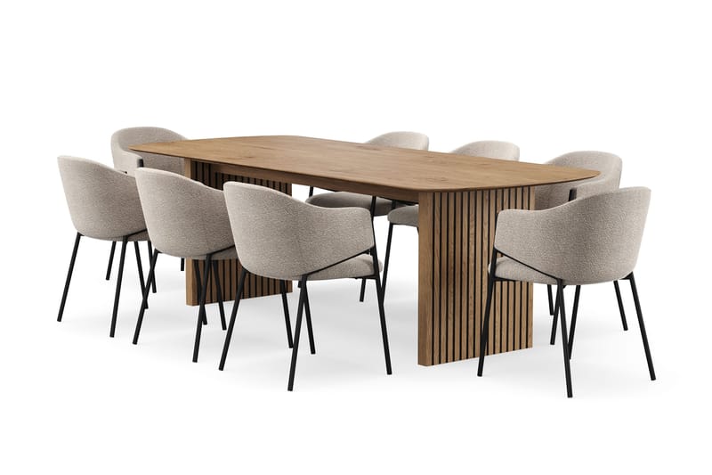 Richeto spisebord 240 cm med 8 Filip spisestoler, Eik