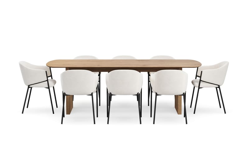 Richeto spisebord 240 cm med 8 Filip spisestoler - Naturlig finish / hvit bouclé - Møbler - Bord - Spisegruppe