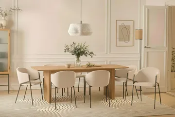 Richeto spisebord 240 cm med 8 Filip spisestoler - Naturlig finish / hvit bouclé - Møbler - Bord - Spisegruppe