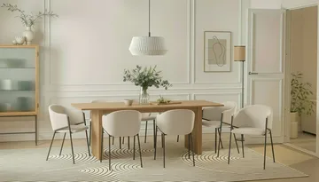 Richeto spisebord 240 cm med 8 Filip spisestoler - Naturlig finish / hvit bouclé - Møbler - Bord - Spisegruppe