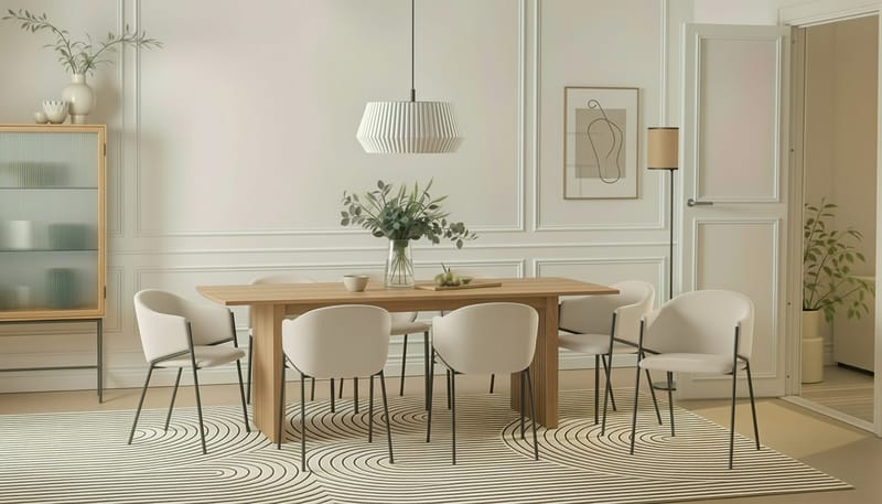 Richeto spisebord 240 cm med 8 Filip spisestoler - Naturlig finish / hvit bouclé - Møbler - Bord - Spisegruppe