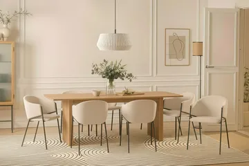 Richeto Spisebord 240 cm med 8 Filip Spisestoler - Naturlig finish / Hvit Bouclé - Møbler - Bord - Spisegruppe