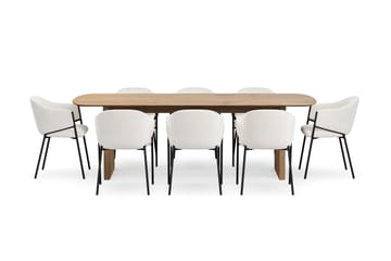 Richeto Spisebord 240 cm med 8 Filip Spisestoler - Naturlig finish / Hvit Bouclé - Møbler - Bord - Spisegruppe