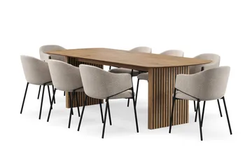 Richeto Spisebord 240 cm med 8 Filip Spisestoler - Naturlig finish / Taupe Bouclé - Møbler - Bord - Spisegruppe
