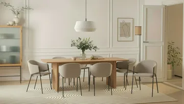 Richeto Spisebord 240 cm med 8 Filip Spisestoler - Naturlig finish / Taupe Bouclé - Møbler - Bord - Spisegruppe