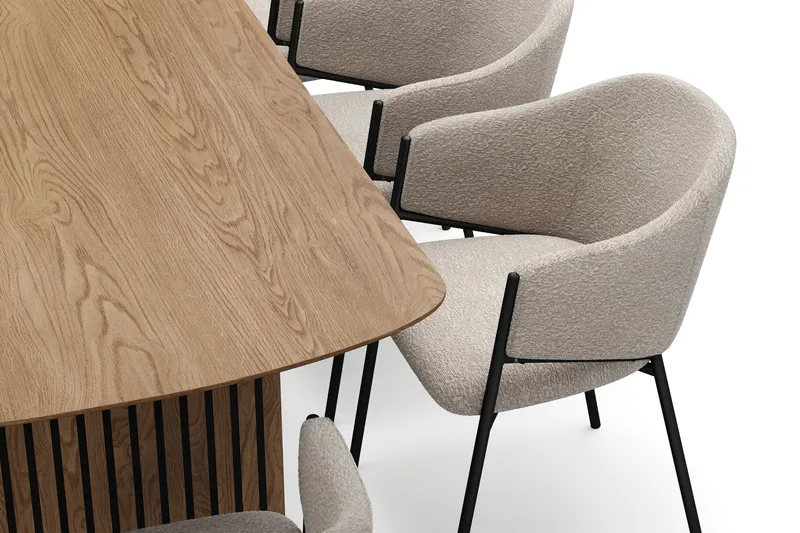 Richeto Spisebord 240 cm med 8 Filip Spisestoler - Naturlig finish / Taupe Bouclé - Møbler - Bord - Spisegruppe