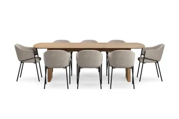 Richeto Spisebord 240 cm med 8 Filip Spisestoler - Naturlig finish / Taupe Bouclé - Møbler - Bord - Spisegruppe
