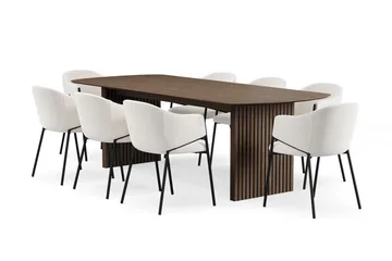 Richeto Spisebord 240 cm med 8 Filip Spisestoler - Røkt eik / Hvit Bouclé - Møbler - Bord - Spisegruppe