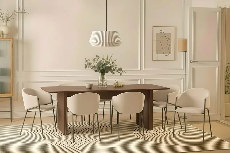 Richeto Spisebord 240 cm med 8 Filip Spisestoler - Røkt eik / Hvit Bouclé - Møbler - Bord - Spisegruppe