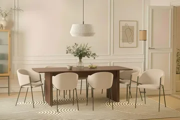 Richeto Spisebord 240 cm med 8 Filip Spisestoler - Røkt eik / Hvit Bouclé - Møbler - Bord - Spisegruppe