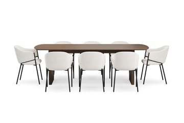 Richeto Spisebord 240 cm med 8 Filip Spisestoler - Røkt eik / Hvit Bouclé - Møbler - Bord - Spisegruppe