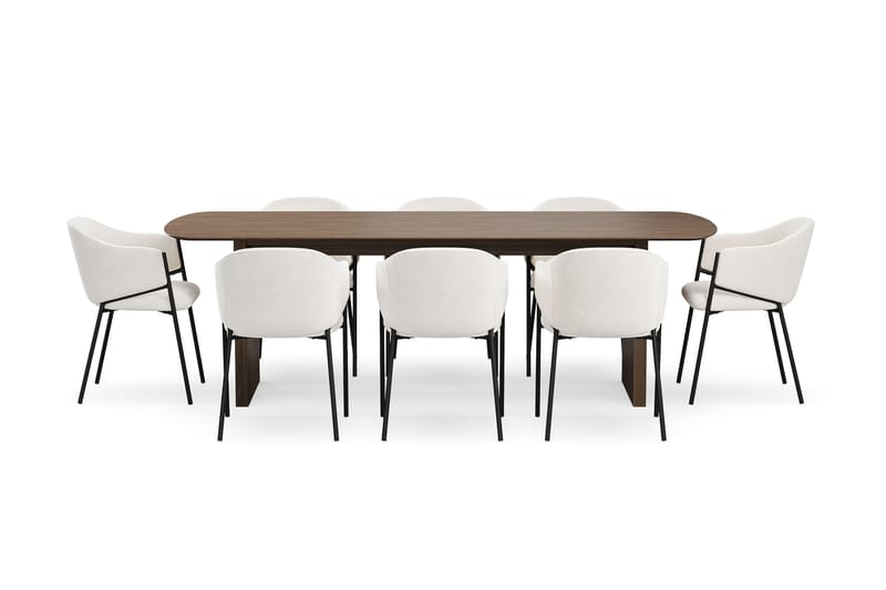 Richeto Spisebord 240 cm med 8 Filip Spisestoler - Røkt eik / Hvit Bouclé - Møbler - Bord - Spisegruppe