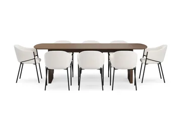 Richeto Spisebord 240 cm med 8 Filip Spisestoler - Røkt eik / Hvit Bouclé - Møbler - Bord - Spisegruppe