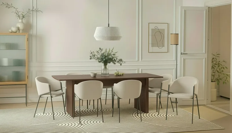 Richeto Spisebord 240 cm med 8 Filip Spisestoler - Røkt eik / Hvit Bouclé - Møbler - Bord - Spisegruppe