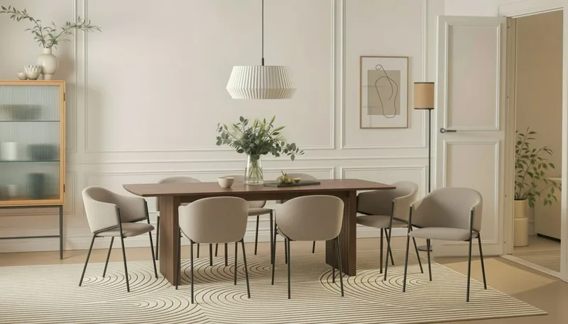 Richeto spisebord 240 cm med 8 Filip spisestoler - Røkt eik / taupe bouclé - Møbler - Bord - Spisegruppe