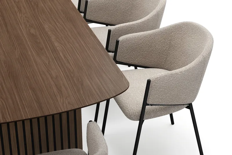 Richeto spisebord 240 cm med 8 Filip spisestoler - Røkt eik / taupe bouclé - Møbler - Bord - Spisegruppe