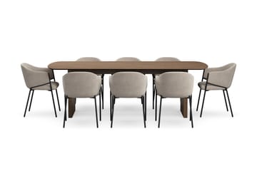 Richeto Spisebord 240 cm med 8 Filip Spisestoler - Røkt eik / Taupe Bouclé - Møbler - Bord - Spisegruppe