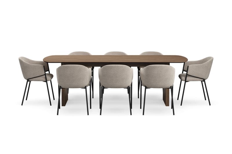 Richeto Spisebord 240 cm med 8 Filip Spisestoler - Røkt eik / Taupe Bouclé - Møbler - Bord - Spisegruppe