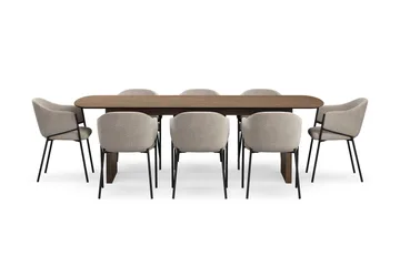 Richeto spisebord 240 cm med 8 Filip spisestoler - Røkt eik / taupe bouclé - Møbler - Bord - Spisegruppe