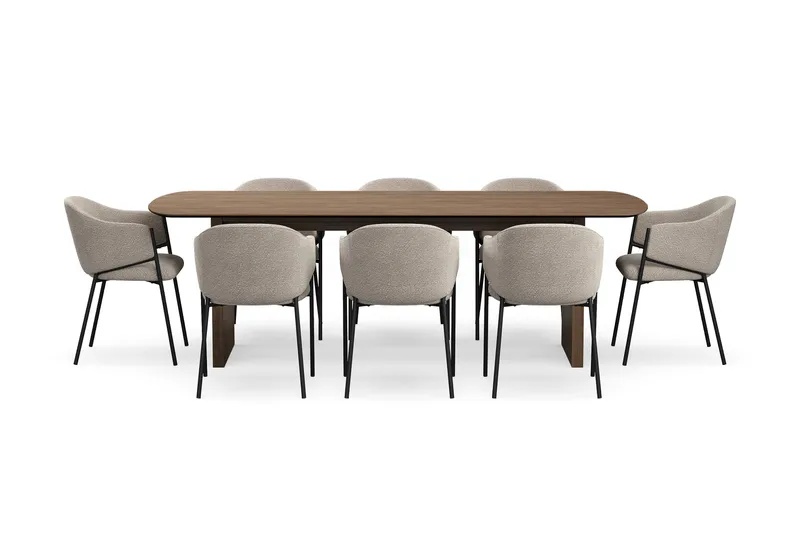 Richeto spisebord 240 cm med 8 Filip spisestoler - Røkt eik / taupe bouclé - Møbler - Bord - Spisegruppe