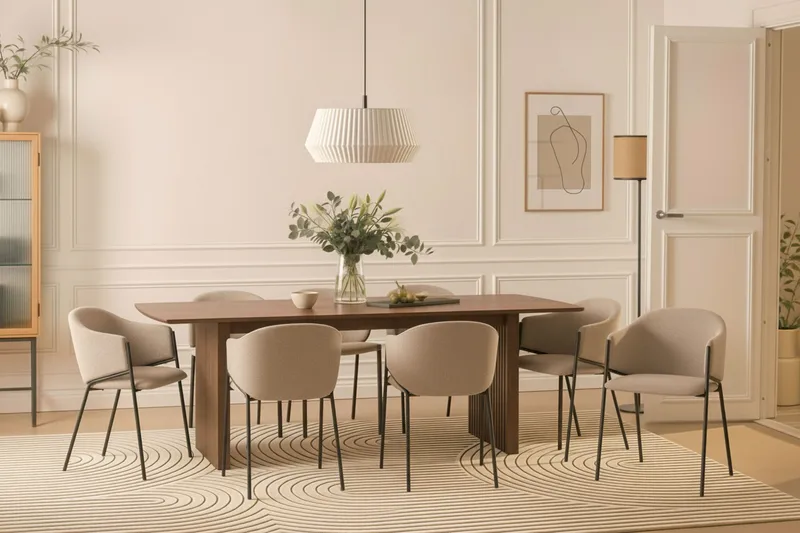 Richeto spisebord 240 cm med 8 Filip spisestoler - Røkt eik / taupe bouclé - Møbler - Bord - Spisegruppe