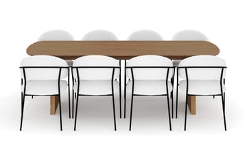 Richeto Spisebord 240 cm med 8 Karol Spisestoler - Naturlig finish / Hvit Bouclé - Møbler - Bord - Spisegruppe