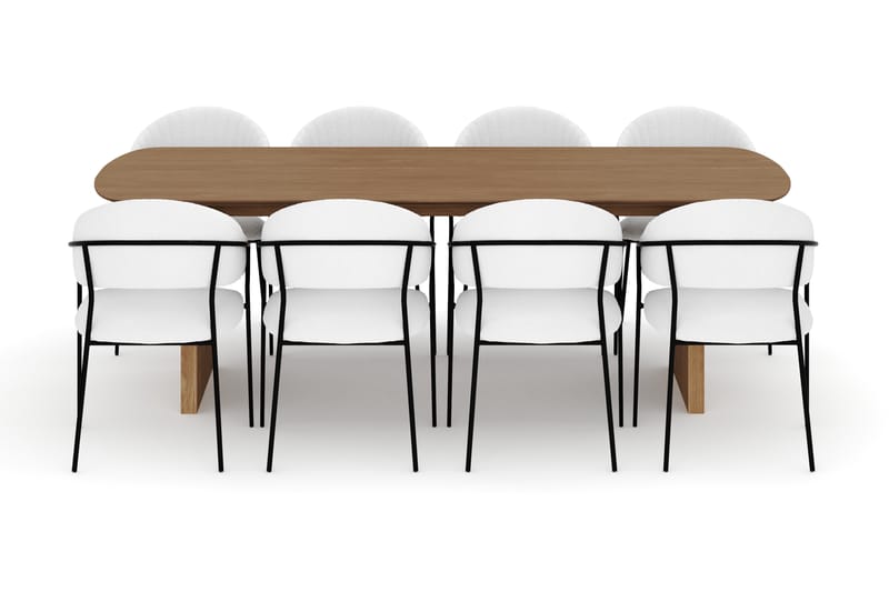 Richeto Spisebord 240 cm med 8 Karol Spisestoler - Naturlig finish / Hvit Bouclé - Møbler - Bord - Spisegruppe
