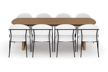 Richeto Spisebord 240 cm med 8 Karol Spisestoler - Naturlig finish / Hvit Bouclé - Møbler - Bord - Spisegruppe