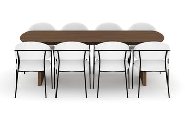 Richeto Spisebord 240 cm med 8 Karol Spisestoler - Røkt eik / Hvit Bouclé - Møbler - Bord - Spisegruppe