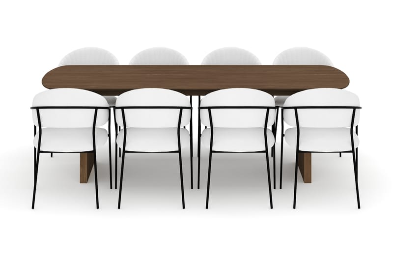 Richeto Spisebord 240 cm med 8 Karol Spisestoler - Røkt eik / Hvit Bouclé - Møbler - Bord - Spisegruppe