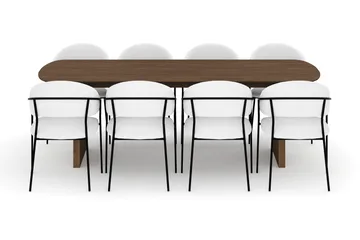 Richeto Spisebord 240 cm med 8 Karol Spisestoler - Røkt eik / Hvit Bouclé - Møbler - Bord - Spisegruppe