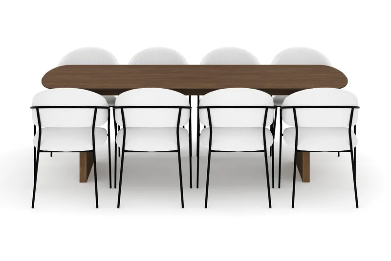 Richeto Spisebord 240 cm med 8 Karol Spisestoler - Røkt eik / Hvit Bouclé - Møbler - Bord - Spisegruppe