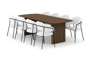 Richeto Spisebord 240 cm med 8 Karol Spisestoler - Røkt eik / Hvit Bouclé - Møbler - Bord - Spisegruppe