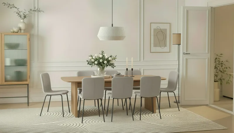 Richeto spisebord 240 cm med 8 Katy spisestoler - Naturlig finish / Greige bouclé / Metallben svart - Møbler - Bord - Spisegruppe