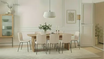 Richeto Spisebord 240 cm med 8 Katy Spisestoler - Naturlig finish / Hvit Bouclé / Metallben Svart - Møbler - Bord - Spisegruppe