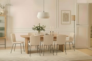 Richeto spisebord 240 cm med 8 Katy spisestoler - Naturlig finish / hvit bouclé / metallben svart - Møbler - Bord - Spisegruppe