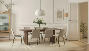 Richeto Spisebord 240 cm med 8 Katy Spisestoler - Røkt eik / Greige Bouclé - Møbler - Bord - Spisegruppe